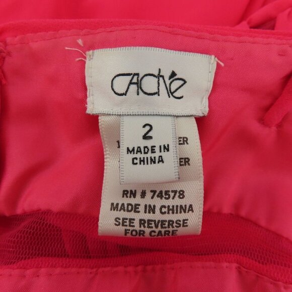 Cache Womens 2 Bright Pink Pleated Rhinestone Cutout Mesh Hi Low Dress Formal - Picture 7 of 11